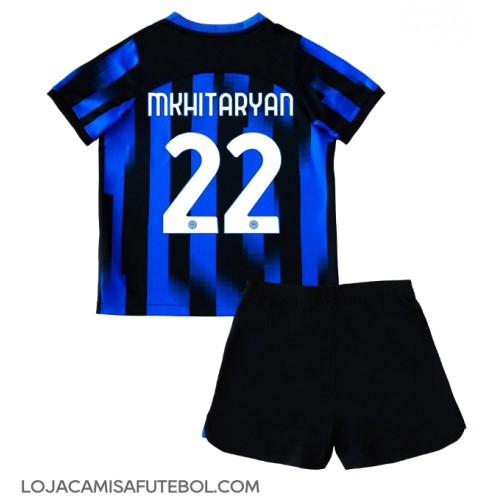 Camisa de Futebol Inter Milan Henrikh Mkhitaryan #22 Equipamento Principal Infantil 2023-24 Manga Curta (+ Calças curtas)